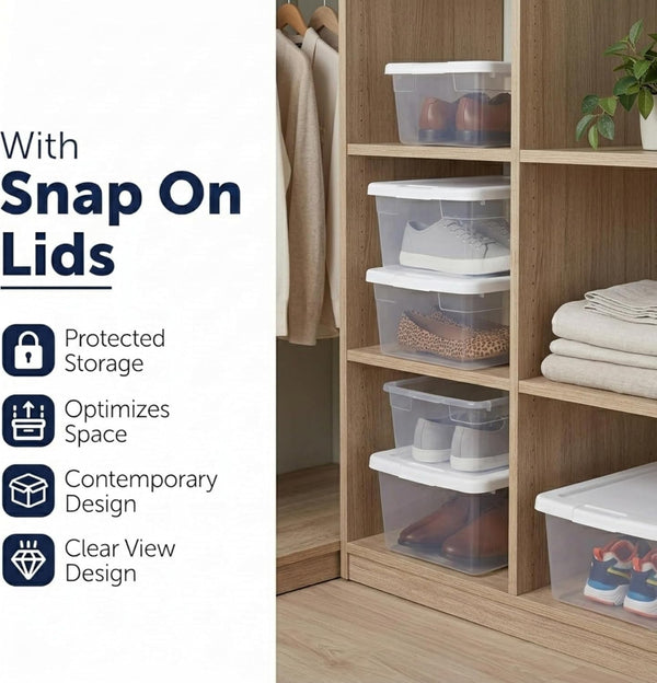 Storage Bins with Lids, 10 Pack 6 Qt Clear Plastic Stackable Shoe Boxes, Lid Organizer for Garage, Craft Supplies and Closet Storage, White2