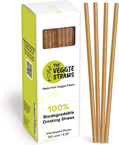 – 100 PCS of 8.25 Inches Unwrapped Biodegradable Straws – Made of Vegetable Fibers, Best Environment Friendly Drinking Straws for Hot and Cold Beverages1