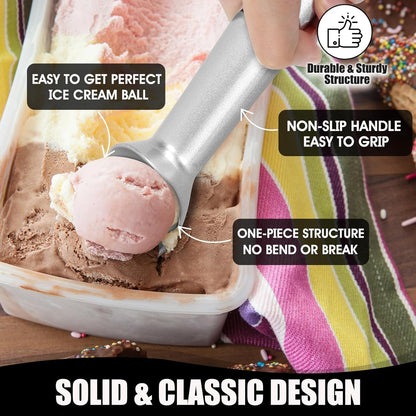 7 Inch Ice Cream Scoop - One-Piece Nonstick Aluminum Ice Cream Scooper - Professional Metal Ice Cream Spoon - Durable, Easy to Use & Clean - Lightweight Cookie Spoon - Scoop Ice Cream (Sliver)3
