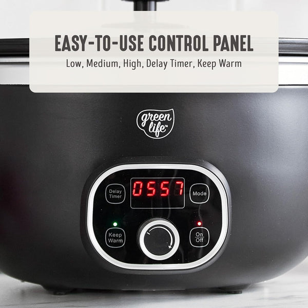 6QT Ceramic Nonstick Slow Cooker, Cooktop/Oven Safe, Black | Pfas-Free Nonstick Removeable Inner Pot, Dishwasher Safe Components, Programmable, Keep Warm, Delay Timer, Family Sized4