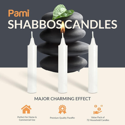 Traditional Shabbat Taper Candles,Unscented,Paraffin,3 Hr Burn,72-Pack2