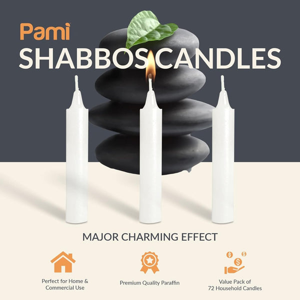Traditional Shabbat Taper Candles,Unscented,Paraffin,3 Hr Burn,72-Pack2