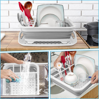 Collapsible Dish Drying Rack Portable Dish Drainers for Kitchen Counter with Drainboard, Kitchen Sink Organizer Basket RV Accessories Camper Storage and Organization Dish Rack over Sink Drying Rack5