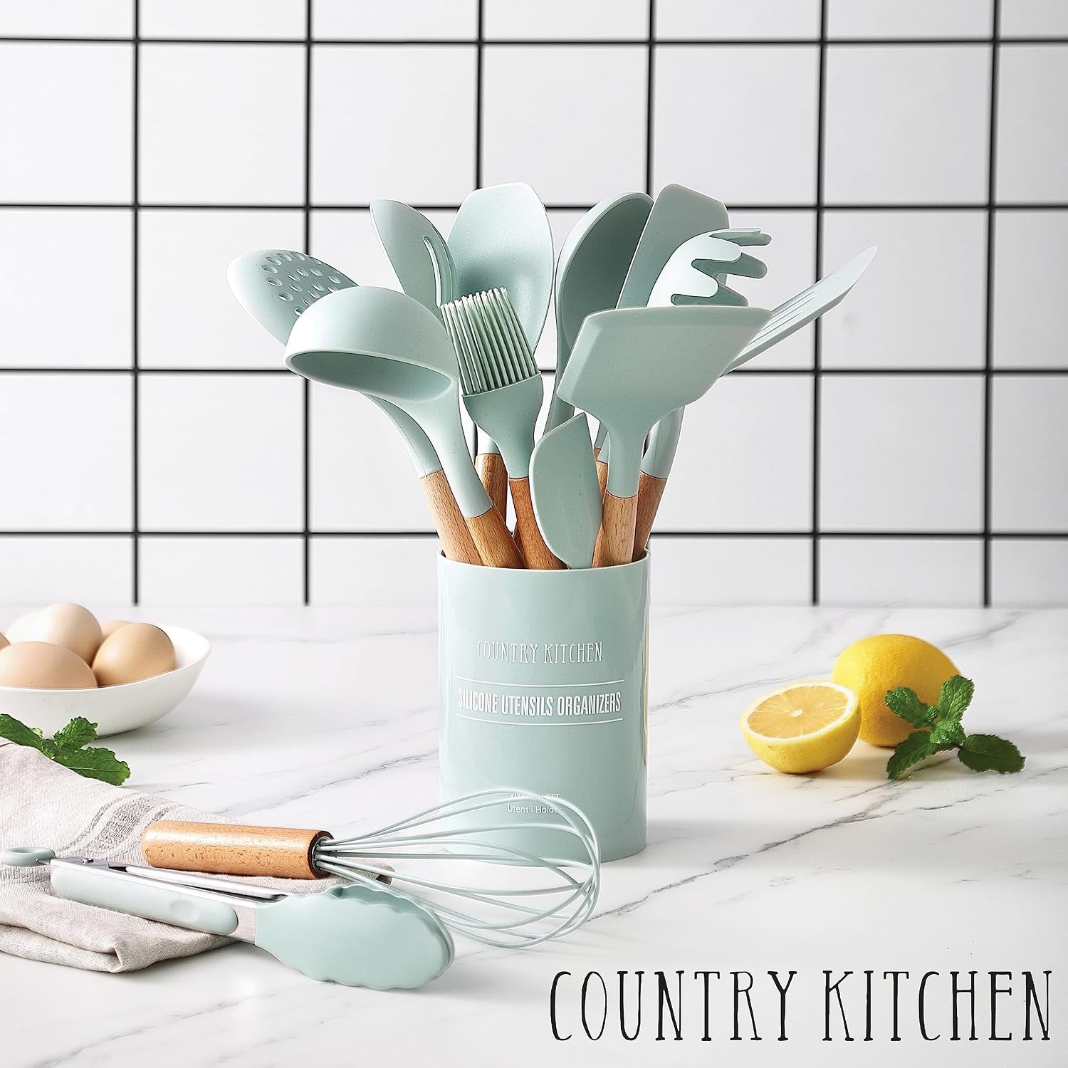 non-stick-silicone-utensil-set-with-rounded-wood-handles-for-cooking-and-baking-14-piece-set-mint