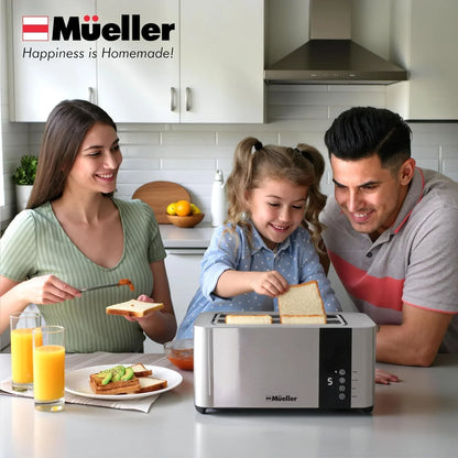 Mueller Ultratoast Stainless Steel Toaster 4 Slice – Extra-Wide 1.6" Slots | for Artisan Bread, Bagels & Frozen Waffles, 6 Browning Levels, LED Display, Cancel/Defrost/Reheat, Removable Crumb Tray3