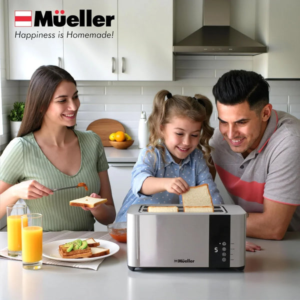 Mueller Ultratoast Stainless Steel Toaster 4 Slice – Extra-Wide 1.6" Slots | for Artisan Bread, Bagels & Frozen Waffles, 6 Browning Levels, LED Display, Cancel/Defrost/Reheat, Removable Crumb Tray3
