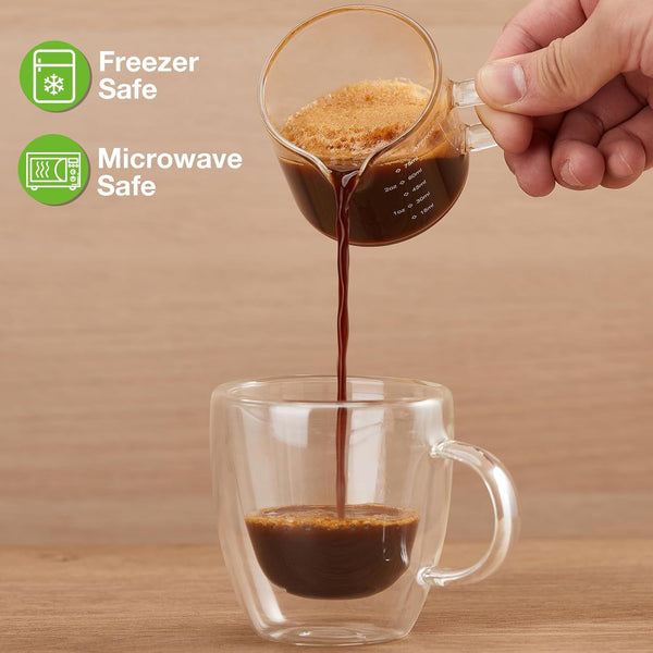 2 Pack Measuring Cups, 75ML Espresso Cups with Handle, Espresso Shot Glasses with V-Shaped Mouth, Clear Accessories, Milk Frothing Pitcher6