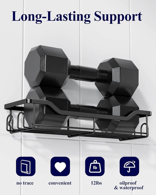 Shower Caddy, Adhesive Shower Organizer, Large, Black4