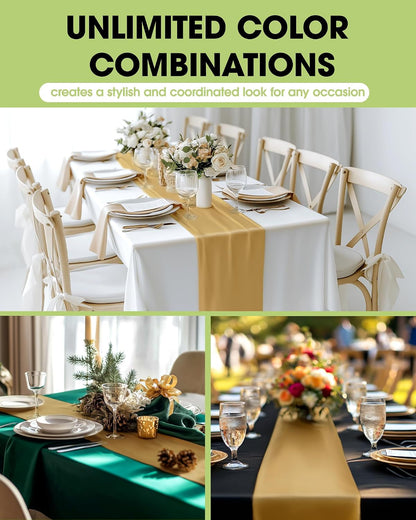 Gold Plastic Table Runners - 10 Pack, 14'' X 108'', Water Resistant & Disposable Centerpiece Decorations for Table Cloth, Wedding, Birthday, Holiday, Baby Shower, Party, Home Decor2