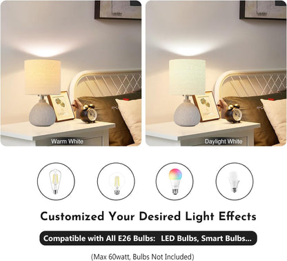 Earth Brown Rustic Ceramic Table Lamp Set of 2, Small Table Lamp Farmhouse Rustic Lamp Set Bedside Table Lamps for Bedroom Nightstand Side Table Lamps for Living Room, 13.7IN3