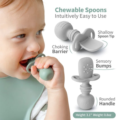 Silicone Baby Spoons Self Feeding 6+ Months, Infant Utensils, 3 Pack | First Stage Spoons, Baby Led Weaning Supplies, Feeding Eating Essentials, Starting Solid Food Must Haves, Toddler Spoons3