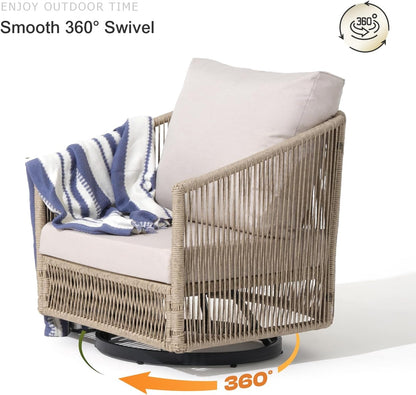 4-Piece Patio Wicker Conversation Set, Outdoor Sofa & Swivel Chairs5