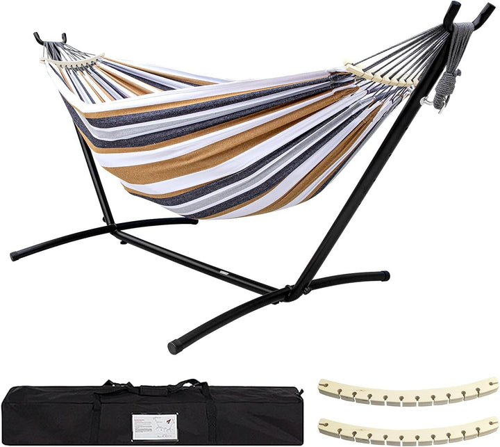 Hammock with Stand for outside | 450Lb Capacity Steel Stand, Premium Carry Bag Included and Two anti Roll Balance Beam