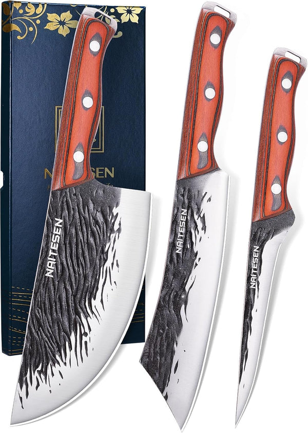 3PCS Hand Forged Butcher Knife Set with Gift Box1