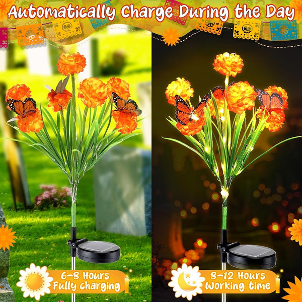 3 Pack 29'' Solar Marigold Lights, Day of the Dead Outdoor Yard Decor6