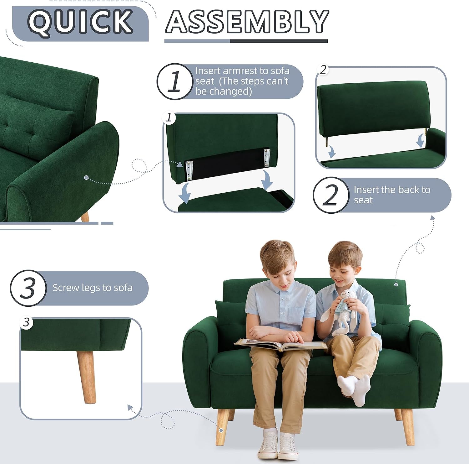 48-loveseat-sofa-mid-century-modern-upholstered-couch-deep-seat-with-2-pillows-10-thick-cushion-with-spring-solid-wood-frame-small-couch-for-living-room-dorms-office-green