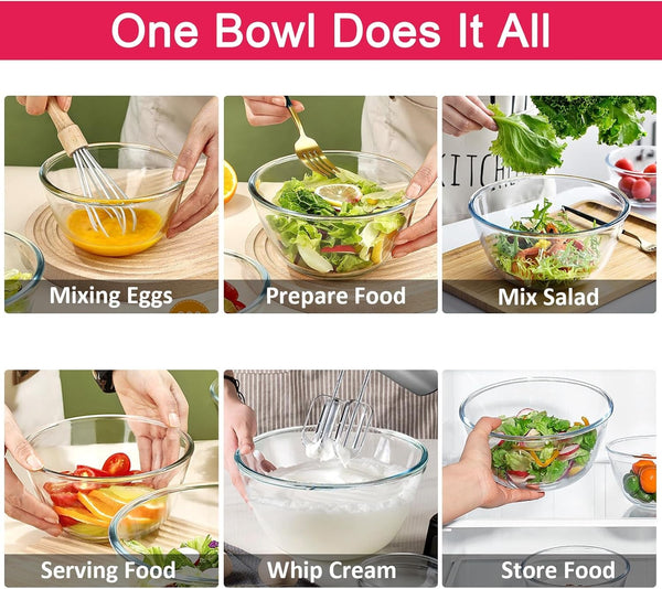 4 Pack Glass Mixing Bowls Set with Lids (4.8QT, 2.9QT, 1.7QT, 0.8QT)5