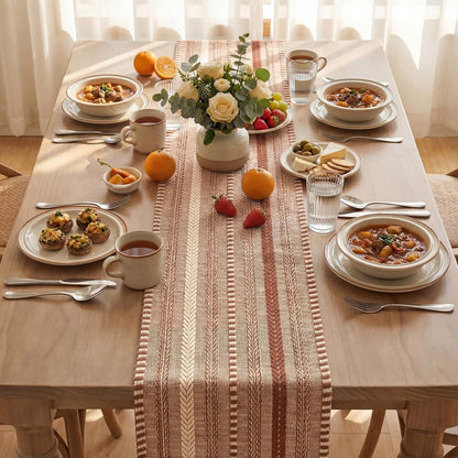 Caramel Farmhouse Stripe Braided Table Runner 12X72 Inch3