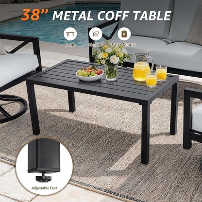 4 Piece Outdoor Furniture Set, Metal Patio Conversation Set with 2 Rockers7