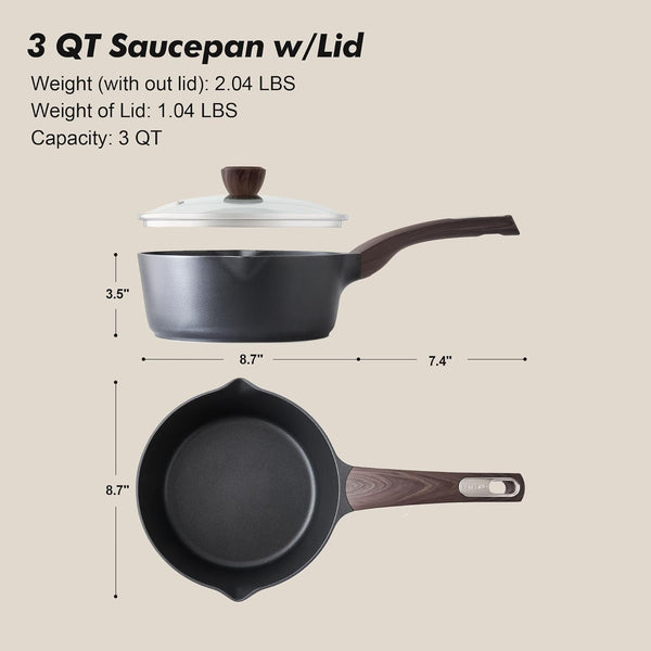 Nonstick Sauce Pan with Lid, 3.0 Quart Saucepan with Double Spout, Multipurpose Large Cooking Pot, Non Toxic Kitchen Sauce Pot, Non Stick Saucier Pan, Induction Comptable, PFOA Free7