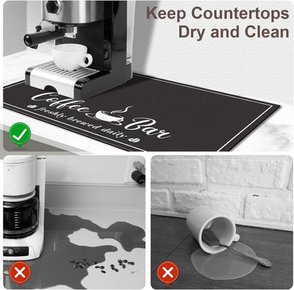 Fashion Coffee Mat, Dish Drying Mat 12" X 20" Black | Hide Stain, Absorbent, Coffee Bar Accessories, Heat Resistant, Non-Slip, Eco-Friendly, Easy to Clean3