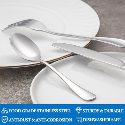 16 Pcs Forks and Spoons Silverware Set,Food Grade Stainless Steel Flatware Cutlery Set for Home,Kitchen and Restaurant,Mirror Polished,Dishwasher Safe - 8 Dinner Fork(8 Inch) and 8 Teaspoon(6.5 Inch)3