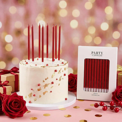 24-Count Long Thin Birthday Candles, Tall Red Candles Cake Toppers, Cake Candles, Party Supplies, Birthday Decorations3