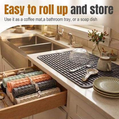 2 Pack Silicone Dish Drying Mat for Kitchen Counter Shower Caddy Rack Waterproof under Sink Placemats Trivets Coffee Bar Accessories Utensil Holder Essentials Home Dining Decor Must Haves 20263