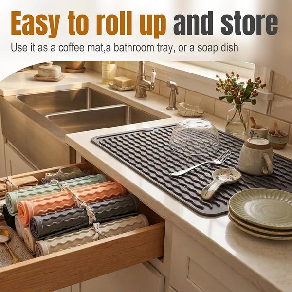 2 Pack Silicone Dish Drying Mat for Kitchen Counter Shower Caddy Rack Waterproof under Sink Placemats Trivets Coffee Bar Accessories Utensil Holder Essentials Home Dining Decor Must Haves 20263