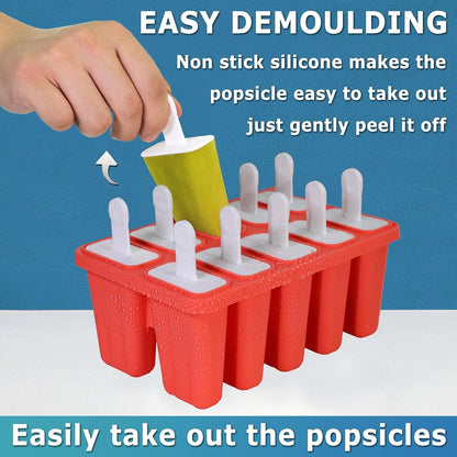 Silicone Popsicle Molds 10-Cavity, DIY Ice Pop Mold for Kids Adult Teens, BPA Free Ice Cream Molds for Party Yogurt Juice Smoothies Sticks3