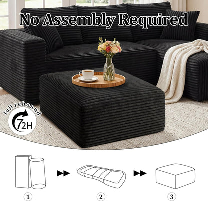 Boneless Ottoman, Modern Corduroy Cloud Foot Rest Foam Support, Oversized Modular Sectional Sofa Stool for Living Room, Bedroom & Small Spaces, No Assembly Required (Black, Ottoman)6