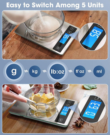 Food Scale 22Lb Digital Kitchen Scale for Cooking Baking | 1G/0.1Oz Precise Graduation, Backlit LCD, Tare Function, Weight Grams and Oz, Easy Clean Stainless Steel and Tempered Glass3