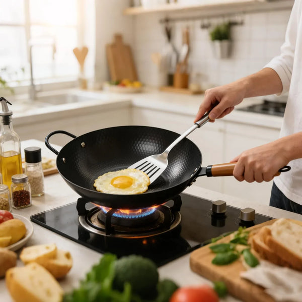 Nonstick Wok,Carbon Steel Wok 12.8-Inch Pan with Glass Lid,Woks & Stir-Fry Pans for Frying Electric,Induction,Gas Stoves Cooking6