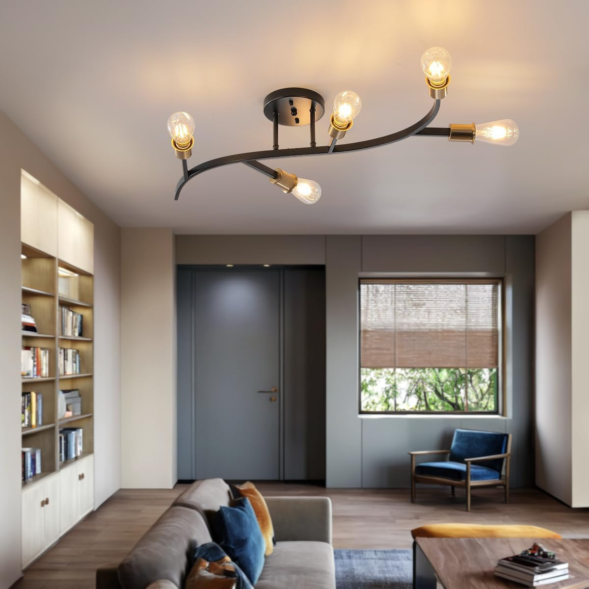 modern-sputnik-semi-flush-mount-ceiling-light-fixture-black-and-gold-5-lights-mid-century-sputnik-chandelier-for-dining-room-kitchen-hallway-laundry-room-bedroombulbs-not-included
