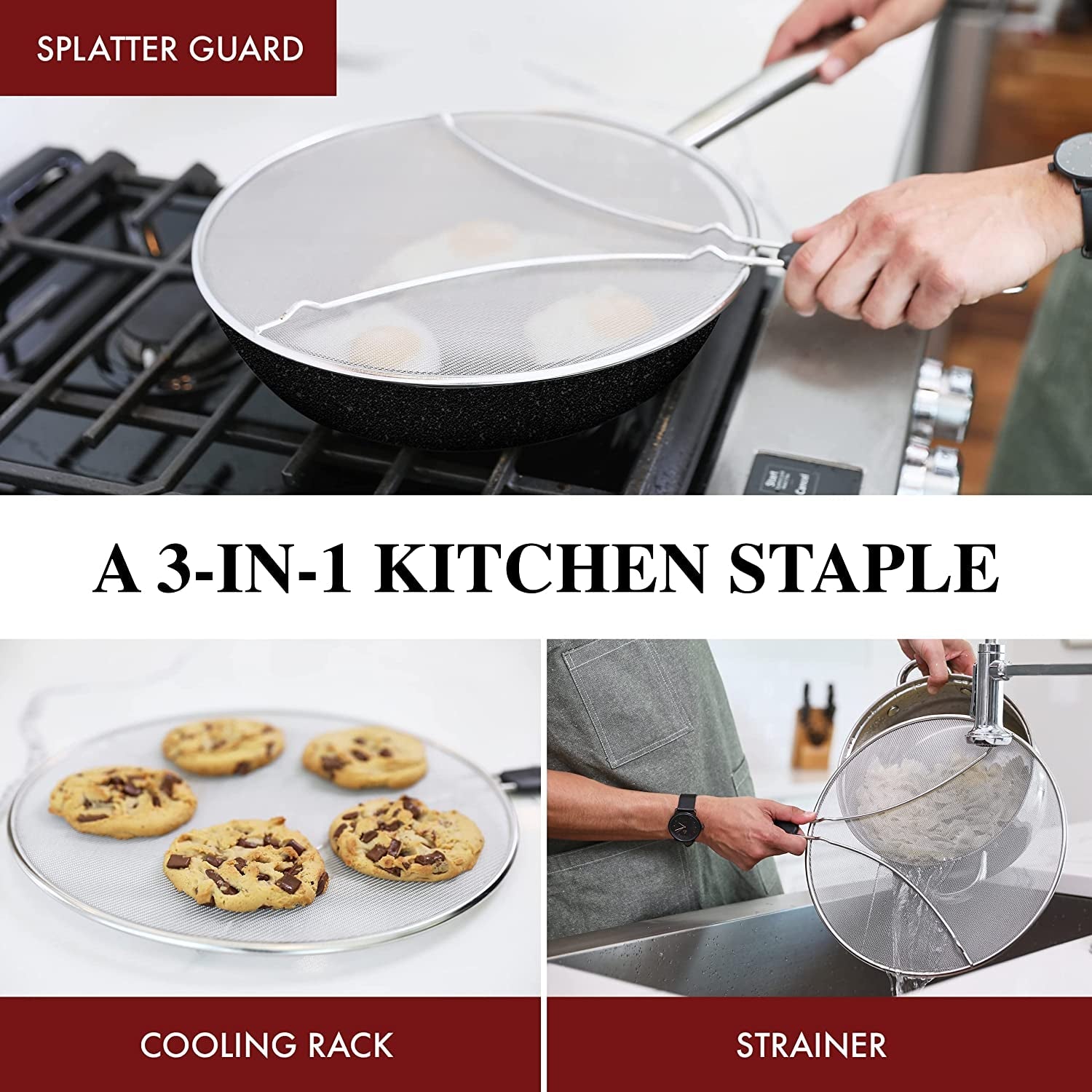 splatter-screen-for-frying-pan-11-5-inch-stainless-steel-grease-splatter-guard-cover-oil-splash-when-sizzling-bacon-cooking-fried-chicken-or-popcorn