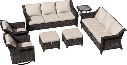 7 Piece Patio Furniture Set, Wicker Outdoor Conversation Set | Patio Chair Set with Olefin Removable Cushion, All-Weather Outdoor Couch with Deep Seat for Porch, Deck and Backyard, Beige9