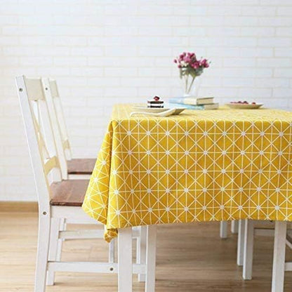 Yellow Boho Table Cloth Rectangle Cotton Linen Nordic Twill Tablecloths Wrinkle Free Fabric Checkerboard Stripe Table Cloths Rustic Cover for Kitchen Dining Party Outdoor Picnic(36 X 36 Inch)1
