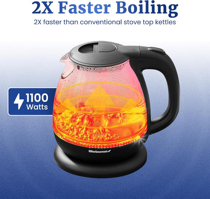 EKT1001 1.0L Glass Kettle, 1100W, Cordless Base, Black | Bpa-Free Glass, Blue LED Interior, 360° Base, Auto Shut-Off Function, Quickly Boil Water for Tea & More2