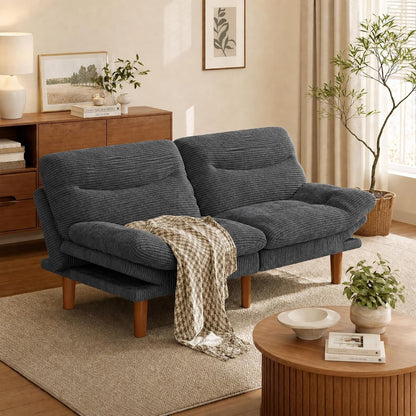 Amada Convertible Corduroy Futon Sofa Bed, 66 Inch, Gray1