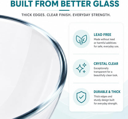 Glass Mixing Bowls with Lids Set(4.5Qt, 2.7QT, 1.1Qt)-Large Glass Mixing Bowls, Clear Salad Bowl for Baking, Cooking, Serving, Food Prep, 3PC Nesting Bowls for Kitchen Storage & Dishwasher Safe4