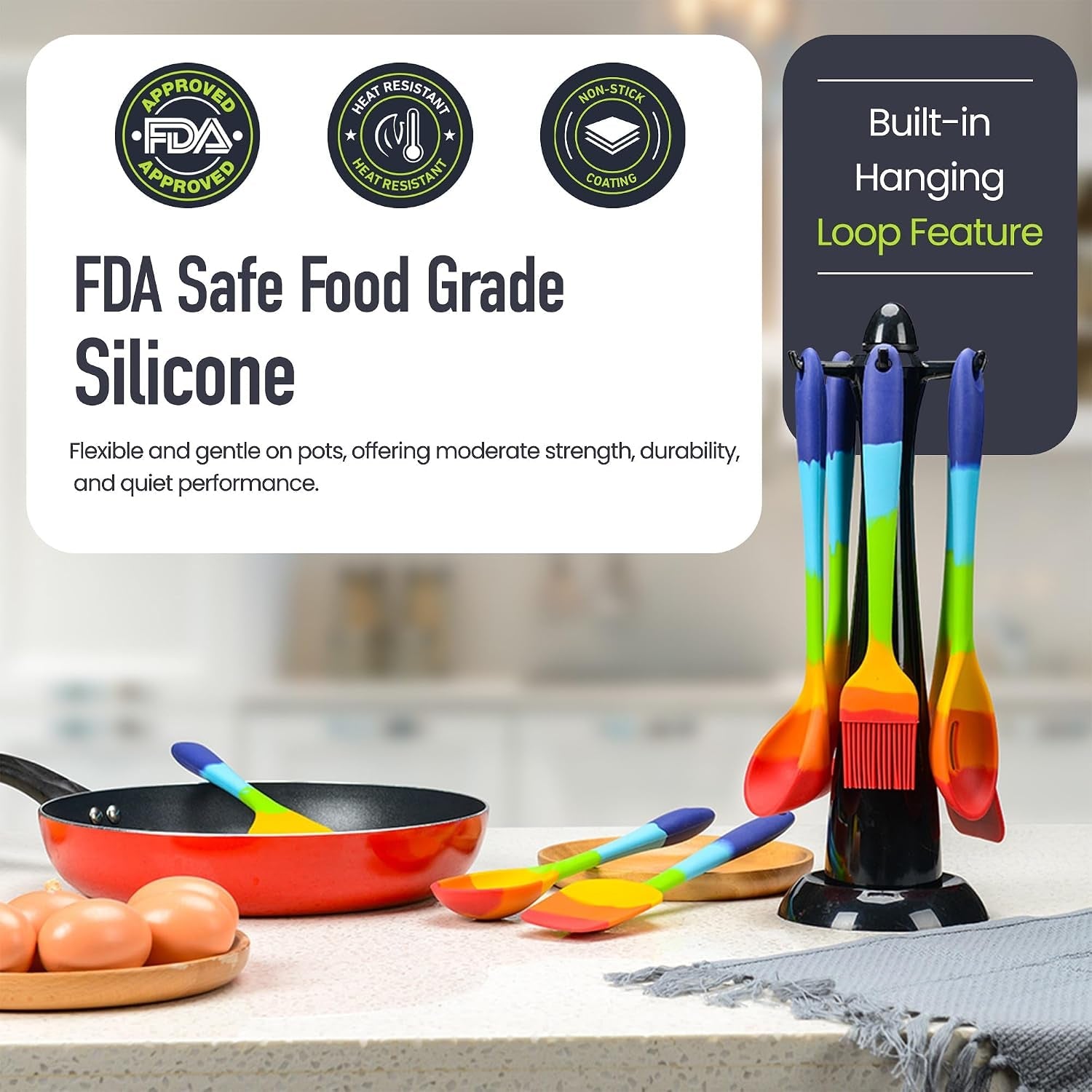 9-piece-rainbow-silicone-spatula-set-with-tongs-multicolor-heat-resistant-cooking-utensils-for-nonstick-cookware-flexible-turner-spoon-spatula-brush-fda-safe