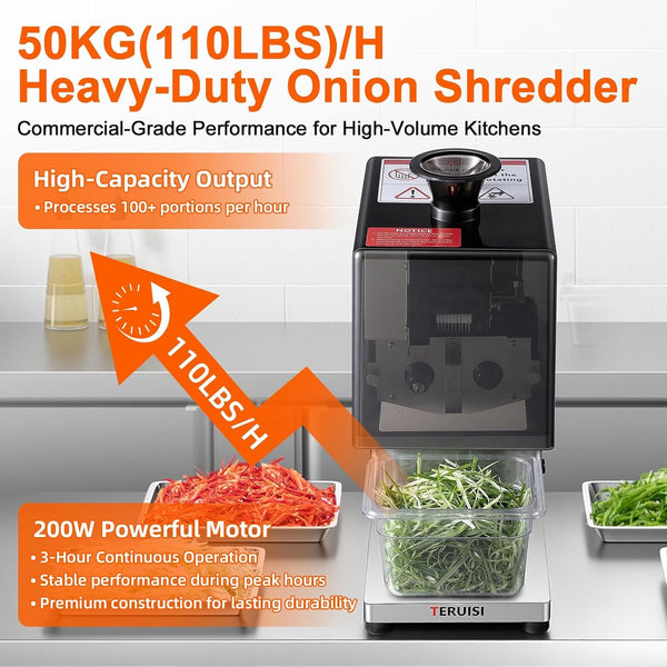Electric Scallion Shredder, 200W Commecial Green Onion Slicer, Vegetable Spring Onion Shredder with 2.3Mm Shreds and Catch Tray for Chili Beans Garlic Shoots Celery, 110V, 110LBS/H Production5