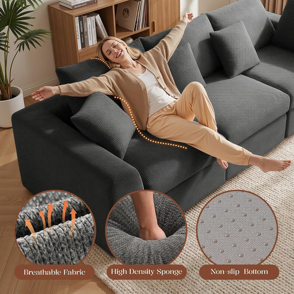 110'' Cloud Couch, L-Shaped Boneless Couch, Dark Grey5