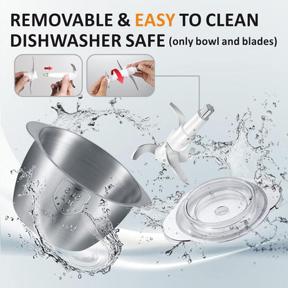 Cordless Food Processor, 5-Cup Stainless Steel Wireless Chopper W/ 2 Speeds | 6000Mah Rechargeable Battery, Fast Powerful Chop, Dishwasher-Safe, Small Electric Vegetable Meat Blender, Portable Mini Mixer6