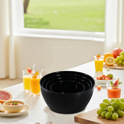4-Piece Classic Plastic Prep Bowls with Lids, Nesting Plastic Small Mixing Bowl Set for Mixing, Baking, Prepping, Cooking and Serving Food, Microwave and Dishwasher Safe (Black)7