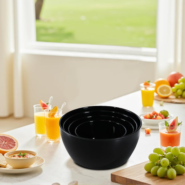 4-Piece Classic Plastic Prep Bowls with Lids, Nesting Plastic Small Mixing Bowl Set for Mixing, Baking, Prepping, Cooking and Serving Food, Microwave and Dishwasher Safe (Black)7