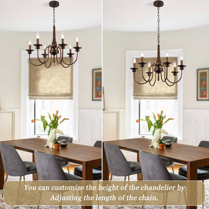 24" Farmhouse Chandelier, Oil-Rubbed Bronze Faux Wood Grain Metal Finish2