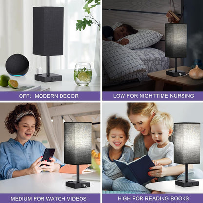 Black Bedside Table Lamp for Bedroom - Dimmable Touch, USB C+A, AC Outlet7