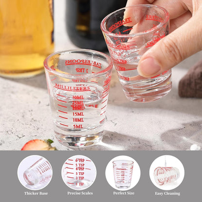 Shot Glass Measuring Cup, 2PCS Measuring Shot Glasses, Thick Base Liquid Measuring Cup for Espresso Shot Glass and Measuring Glasses, Four Different Units of Measure(1 OZ, 2 TBS, 6 TSP, 30 ML)3