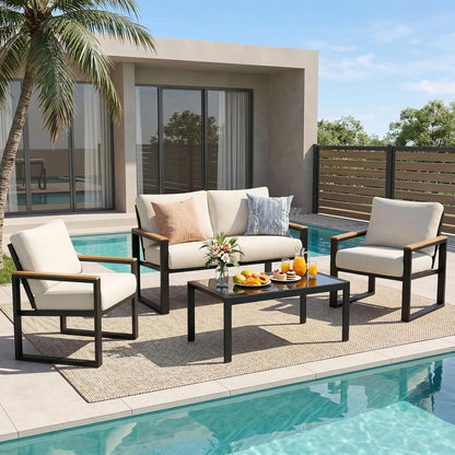 4 Pieces Patio Furniture Sets, Modern Metal Patio Set1